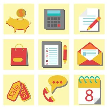 Set of flat icons for web design colorful illustration with set of flat ic... Stock Photos