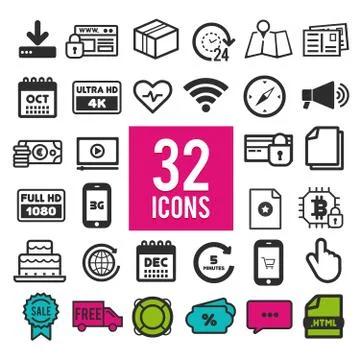 Set flat icons, for web, internet, mobile apps, interface design - communicat Stock Illustration