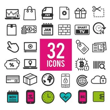 Set flat icons, for web, internet, mobile apps, interface design - finance, t Stock Illustration