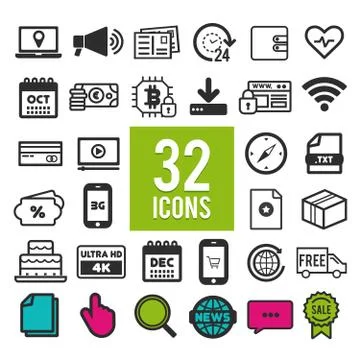 Set flat icons, for web, internet, mobile apps, interface design - finance, t Stock Illustration