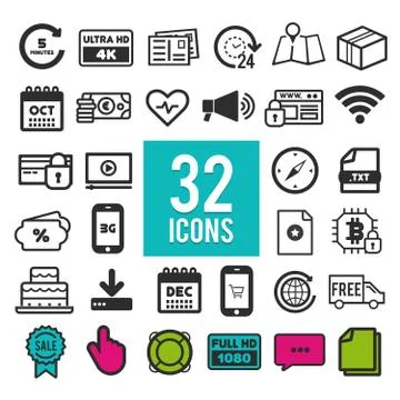 Set flat icons, for web, internet, mobile apps, interface design - business,  Stock Illustration