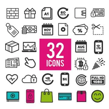 Set of flat icons, for web, internet, mobile apps, interface design - communi 库存插图