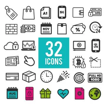 Set of flat icons, for web, internet, mobile apps, interface design - communi Stock Illustration