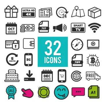 Set of flat icons for web, mobile apps and interface design: shopping, busine Stock Illustration