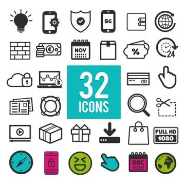 Set of flat icons for web, mobile apps and interface design: business, financ Stock Illustration