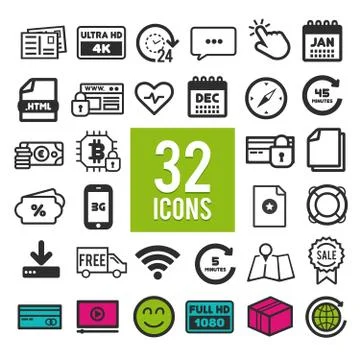 Set of flat icons for web, mobile apps and interface design: business, transp Stock Illustration