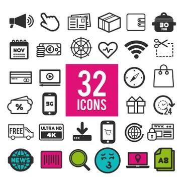 Set of flat icons for web, mobile apps and interface design: business, shoppi Stock Illustration