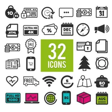 Set of flat icons for web, mobile apps and interface design: shopping, travel Stock Illustration