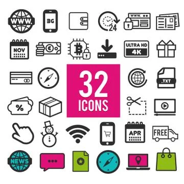 Set of flat icons for web, mobile apps and interface design. Stock Illustration