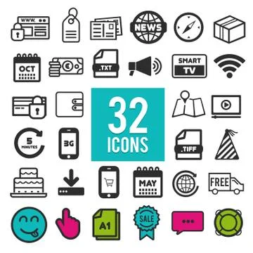 Set of flat icons for web, mobile apps and interface design: shopping, comput Stock-Illustration