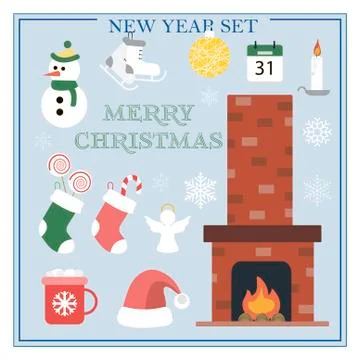 A set of flat illustrations for new year and Christmas. Vector set of isolated Stock Illustration
