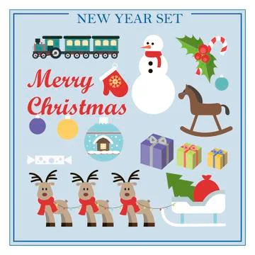 A set of flat illustrations for new year and Christmas. Vector set of isolated Stock Illustration