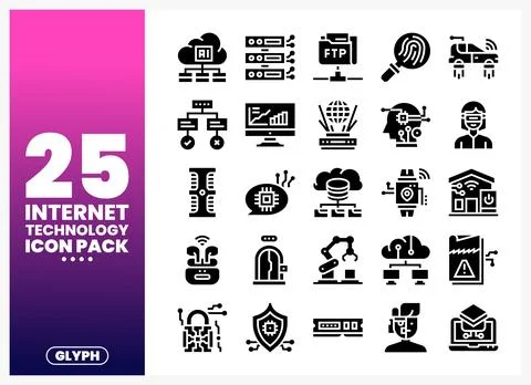 Set of flat internet technology icons with AI. cloud. security. and automat.. Stock Illustration