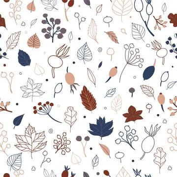 Set of flat isolated illustration of leaves and berries in cozy autumn colors Stock Illustration