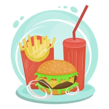 Set of flat junk food items Stock Illustration