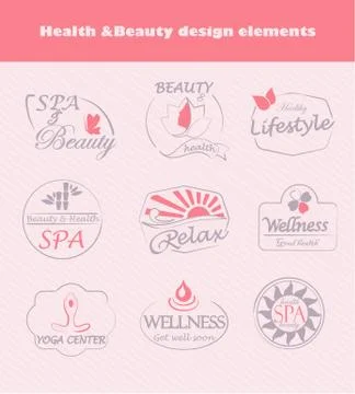 Set of flat labels for beauty. Stock Illustration