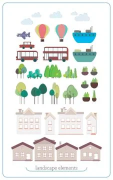 Set flat landscape elements with buildings イラスト素材
