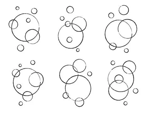Set of flat line bubbles made by brushes. Soap foam, carbonated drink, oxyg.. Stock Illustration