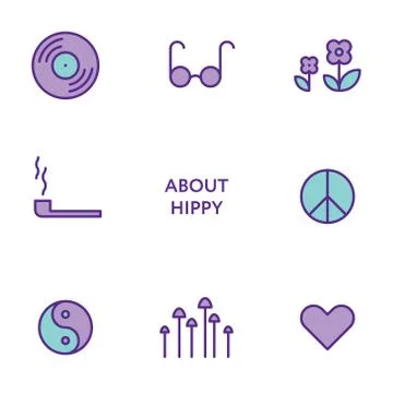 Set of flat line hippy icons. Modern pictograms Stockillustratie