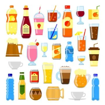 Set of flat liquid drinks. Stock Illustration