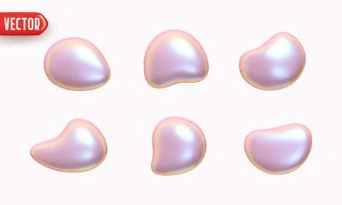 Set of flat liquid drops of different shapes of objects realistic 3d design.. Stock Illustration