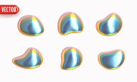 Set of flat liquid drops of different shapes of objects realistic 3d design.. Stockillustratie