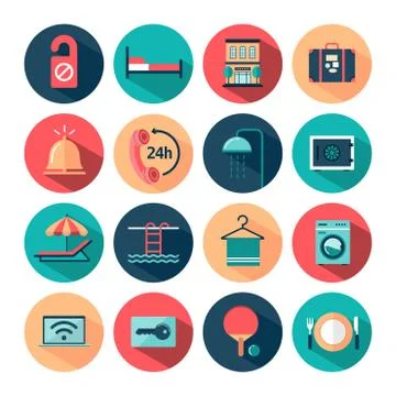 Set of flat long shadow hotel icons Illustrazione stock