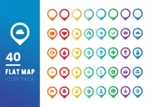 Set of Flat map location icon Illustrazione stock