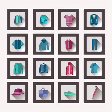 Set of flat men clothes and accessories icons Stock Illustration
