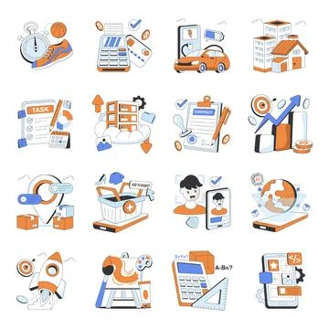 Set of Flat Mini Illustrations Stock Illustration