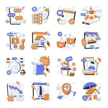 Set of Flat Mini Illustrations Stock Illustration