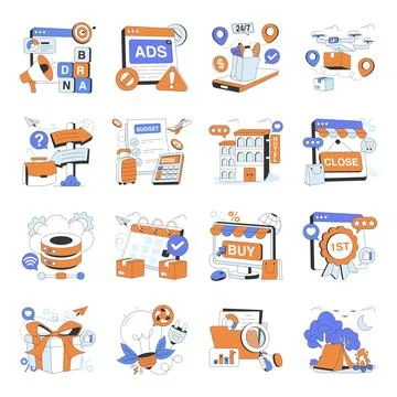 Set of Flat Mini Illustrations Stock Illustration