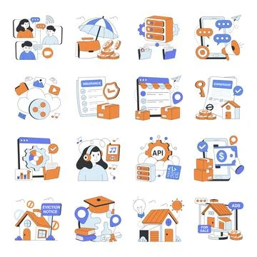 Set of Flat Mini Illustrations Stock Illustration