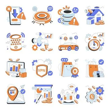 Set of Flat Mini illustrations Stock Illustration
