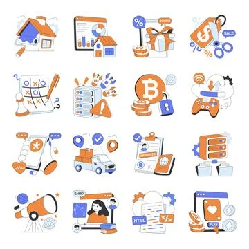 Set of Flat Mini Illustrations 스톡 일러스트