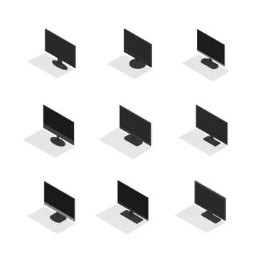Set of flat monitors in 3D, vector illustration. Illustrazione stock
