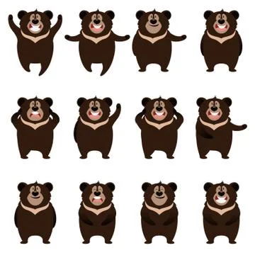 Set of flat moon bear icons Ilustração Stock