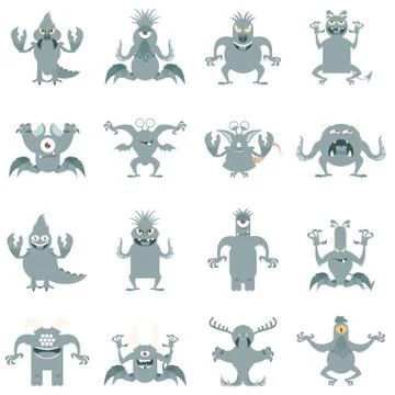 Set of flat moster icons Stock Illustration