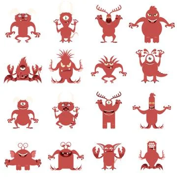 Set of flat moster icons8 Stock Illustration