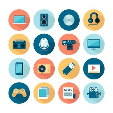 Set of flat multimedia icons Stock Illustration