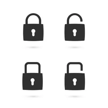 Set of flat padlock icons. Open and closed state of the padlock 库存插图