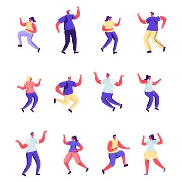 Set of flat people are jumping happiness Stock Illustration