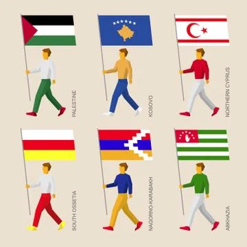 Set of flat people with flags of a disputed territories Stock Illustration