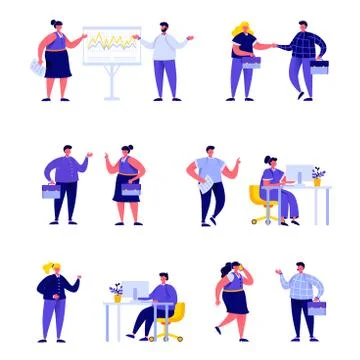Set of flat people office workers or managers Stock Illustration