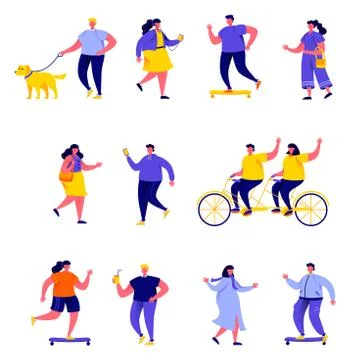 Set of flat people performing summer Stock Illustration