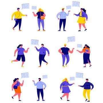 Set of flat people talking to each other Stock Illustration