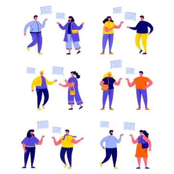 Set of flat people talking to each other Stock Illustration