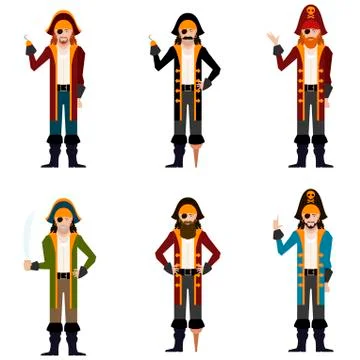 Set of flat pirate icons Stock Illustration