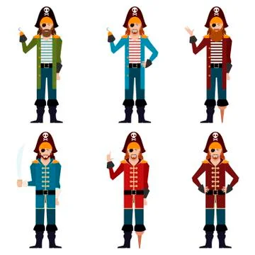 Set of flat pirate icons Stock Illustration