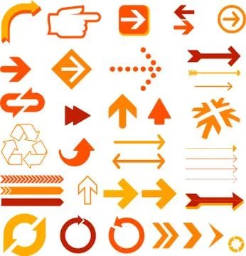Set of flat plain arrows in red and orange. Stock Illustration